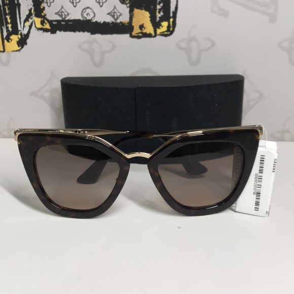 New Authentic Prada PR53S 2AU-3D0 – Havana Brown Gradient Cat-Eye Sunglasses